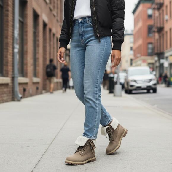 Timberland Roll Top Boots Womens 8 Light Brown Nubuck Warm Lined Fleece WP - Picture 3 of 14
